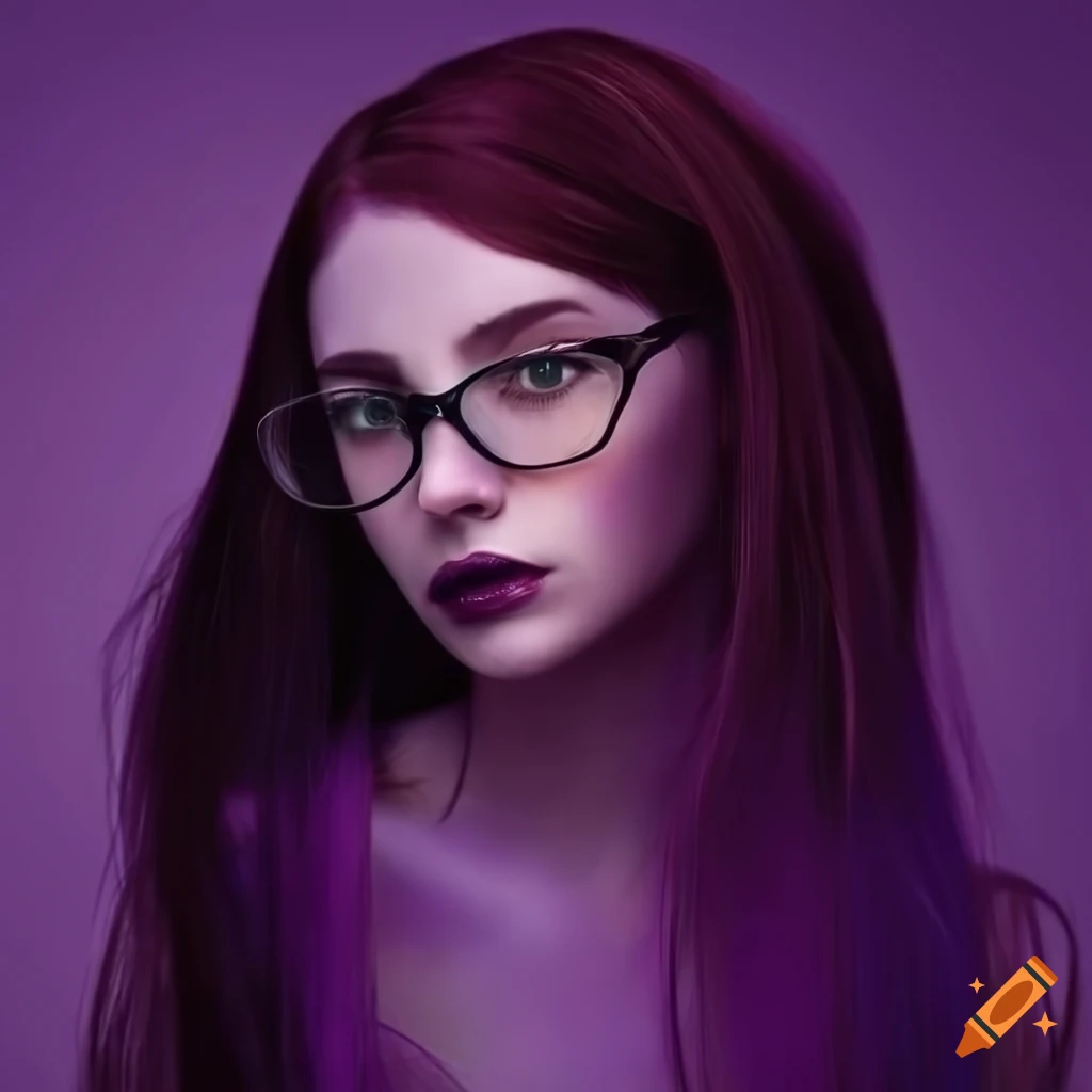 woman with dark reddish purple hair and glasses