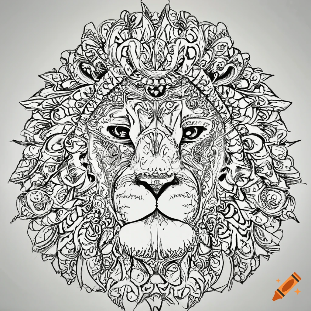 Simplified lion mandala design for coloring on Craiyon