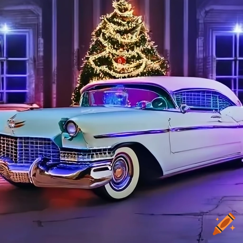 1957 cadillac coupe deville with christmas lights on Craiyon