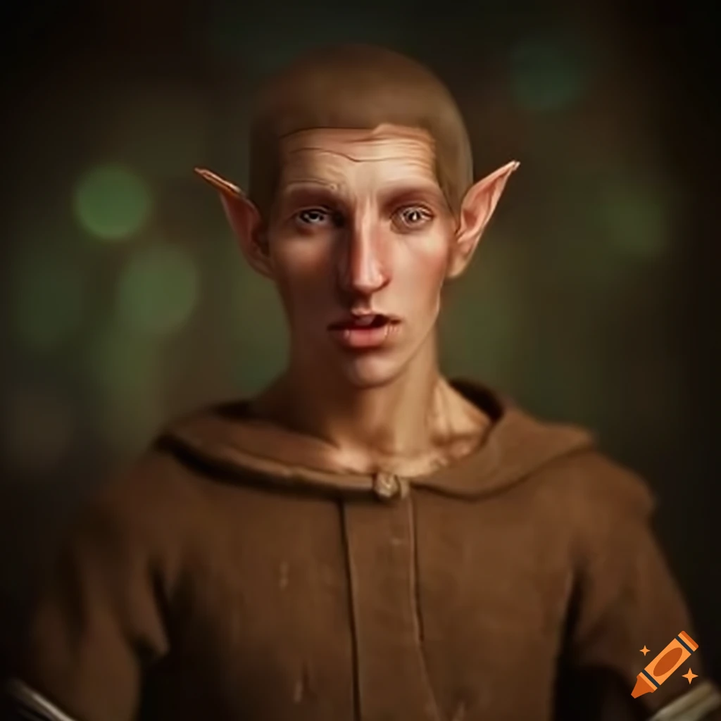 Silly male elf in a brown tunic on Craiyon