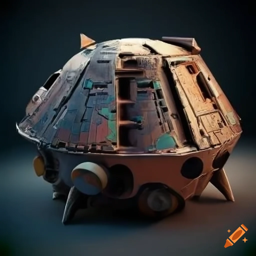Small spaceship made from recycled materials on Craiyon