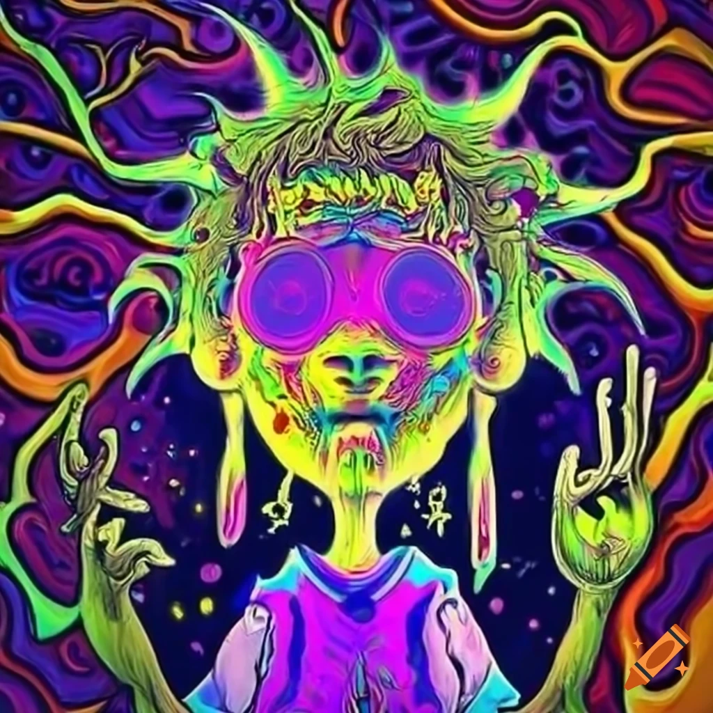 Colorful cartoon characters in a trippy style