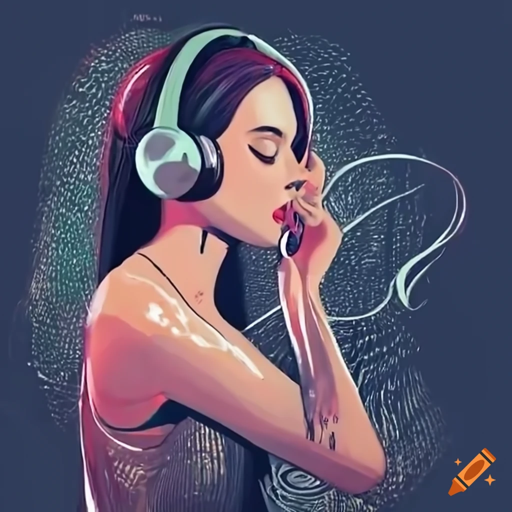 young woman listening to music with headphones