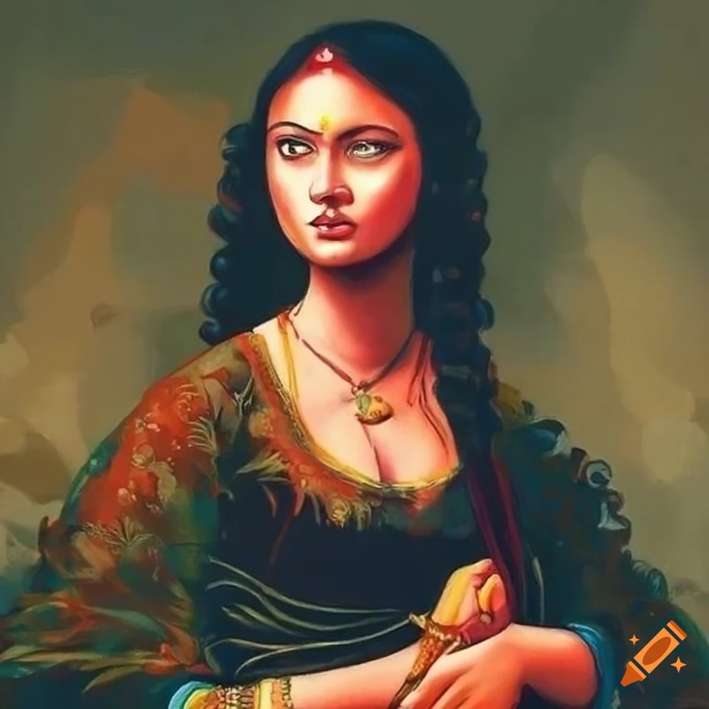 Indian girl painting in mona lisa style on Craiyon