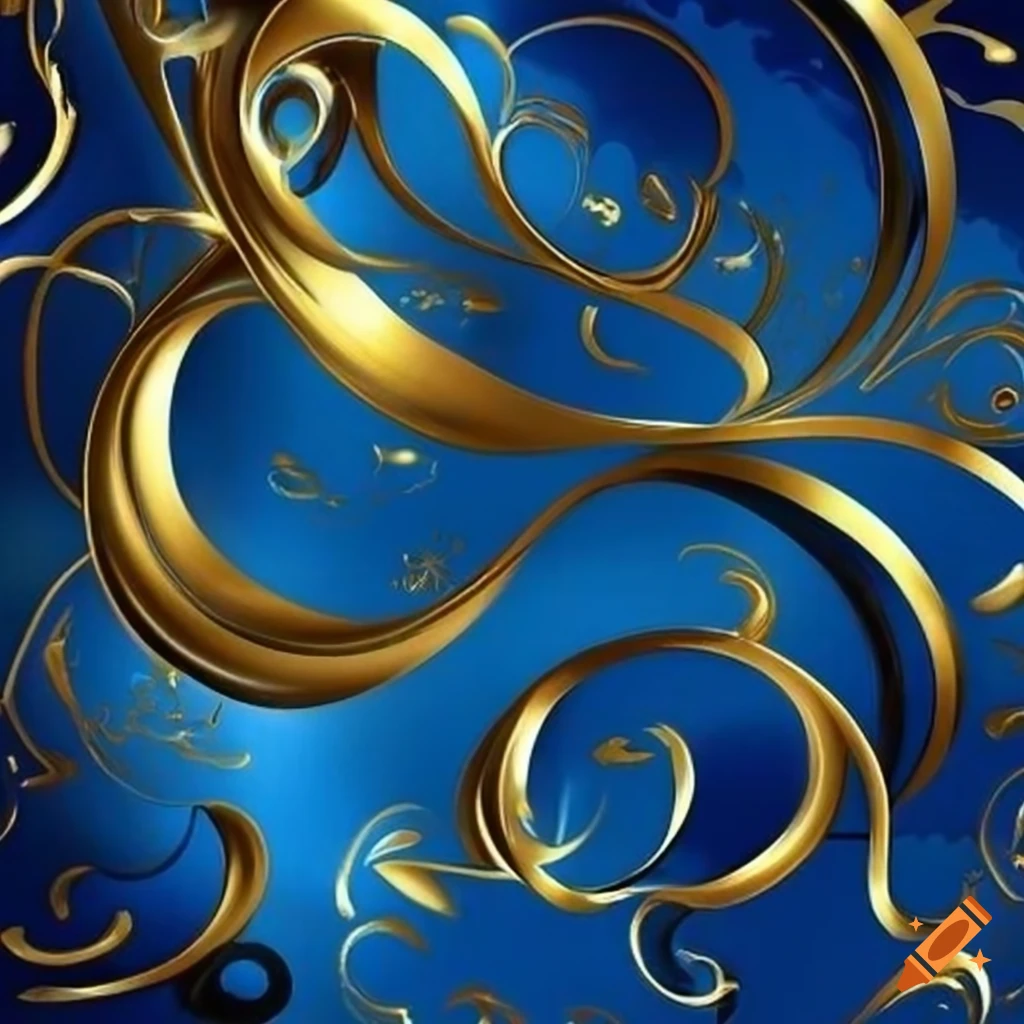 Elegant gold and blue art deco wallpaper on Craiyon
