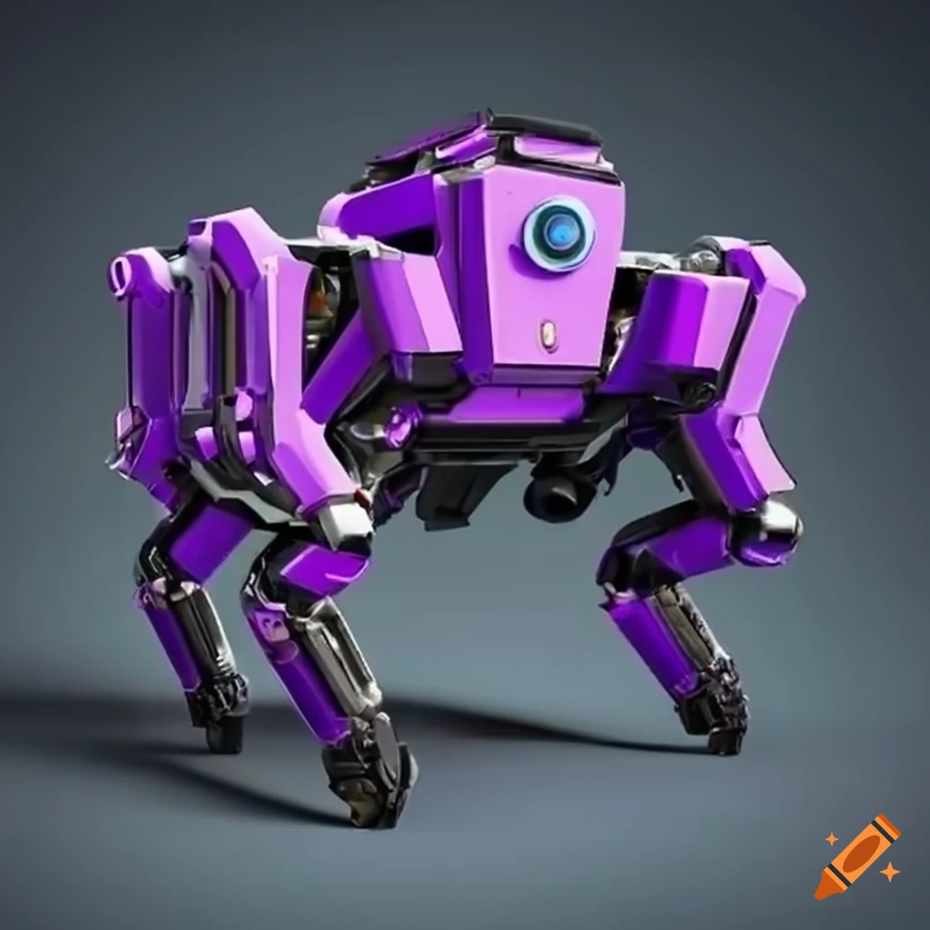 Futuristic purple robot with a powerful cannon on Craiyon