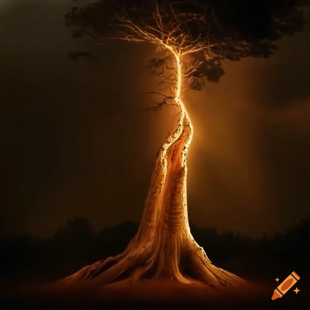 Giant Tree Being Struck By Lightning 