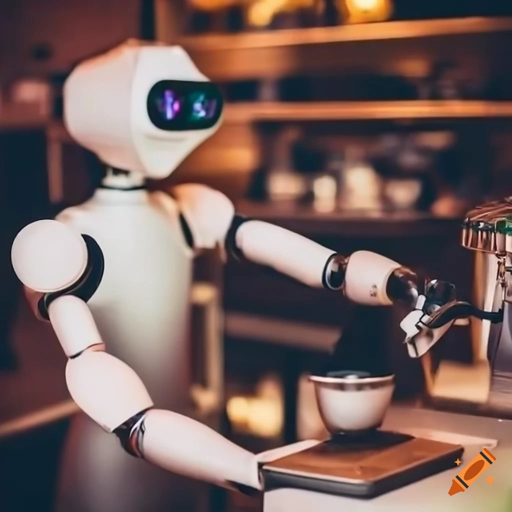 Robot barista at work in a coffee shop on Craiyon