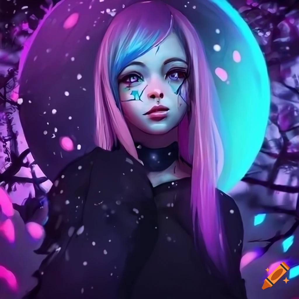 Artwork of a futuristic cyberpunk girl with pastel hair and tattoos on ...