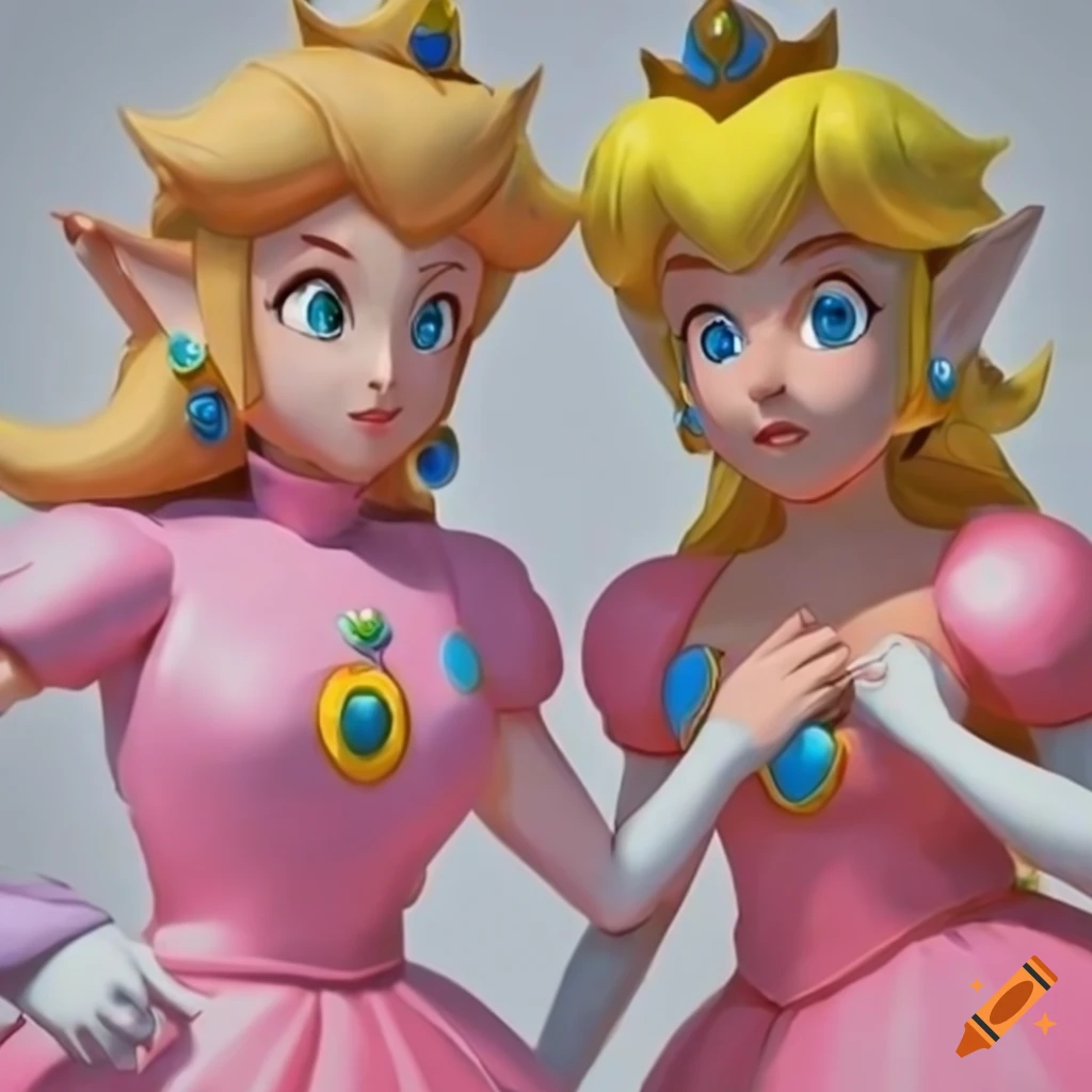 Cosplay of princess peach and link posing together on Craiyon