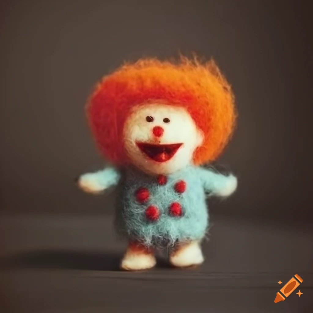 Retro Needle Felt Snow Miser With Orange Sky And Cotton Felt Clouds On retro-needle-felt-snow-miser-with-orange-sky-and-cotton-felt-clouds-on
