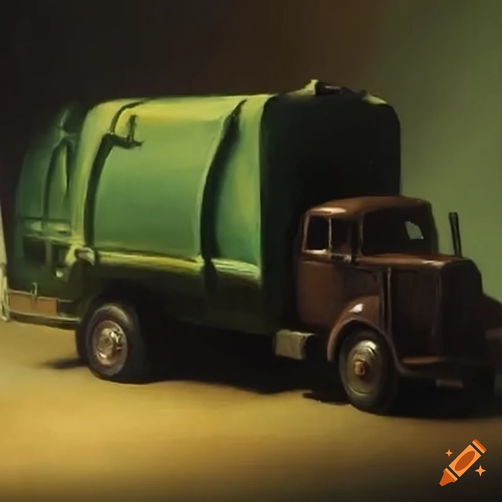 Edward hopper style painting of a garbage truck on Craiyon