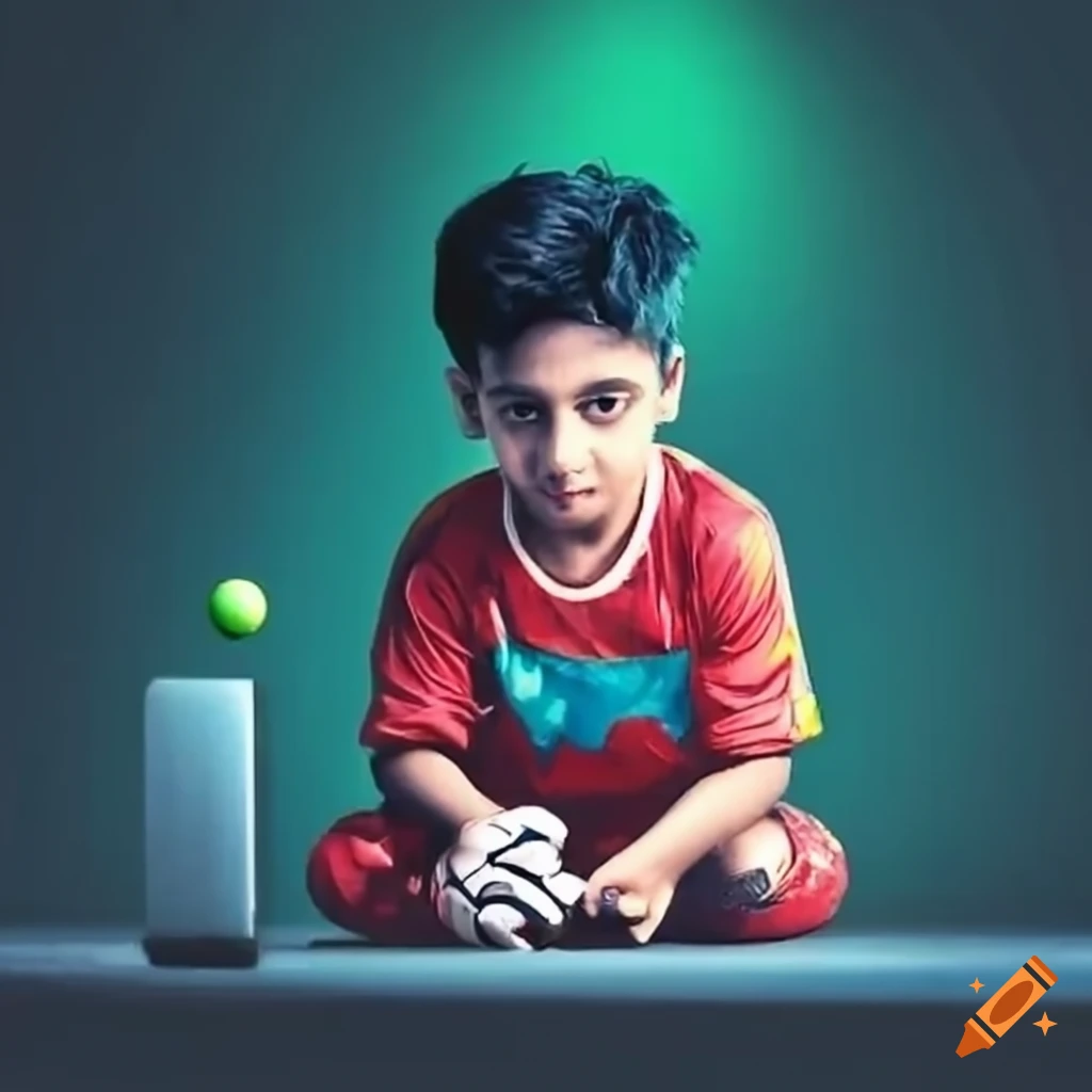 Teenage Boy Watching Indian Cricket Match On Tv On Craiyon