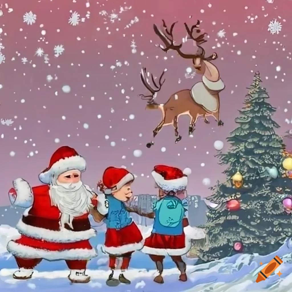 Santa Claus Reindeer Drawing | injetprint.com