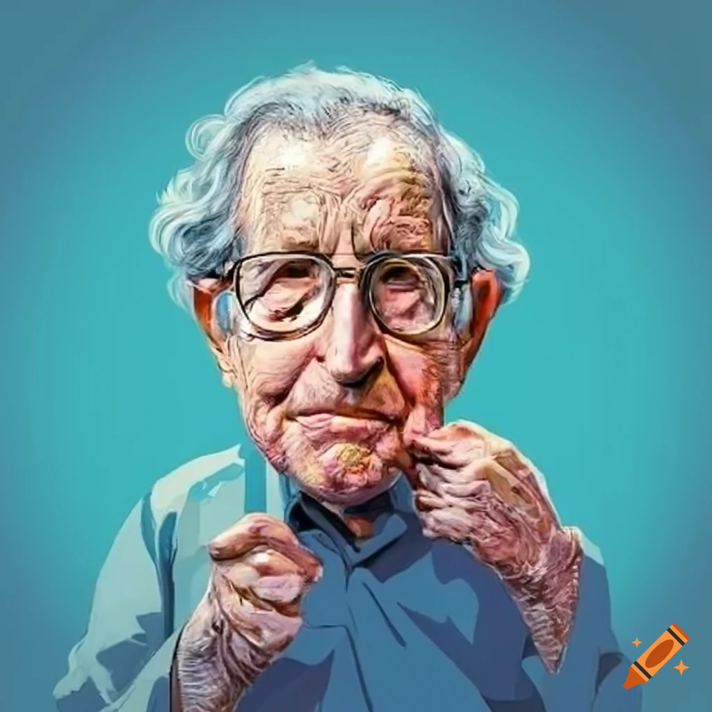 Illustration of noam chomsky promoting freedom of speech on Craiyon
