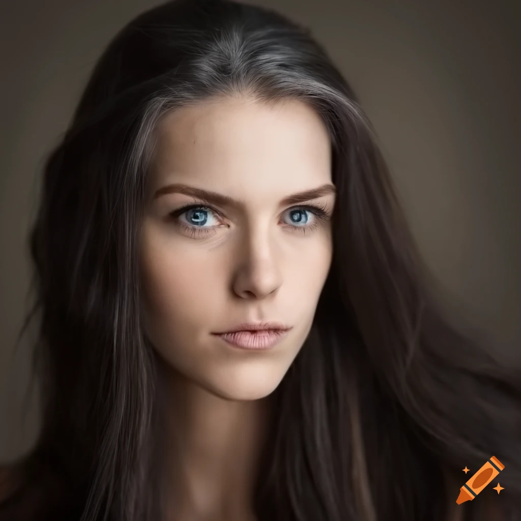 Portrait of a young woman with grey hair and brown eyes on Craiyon