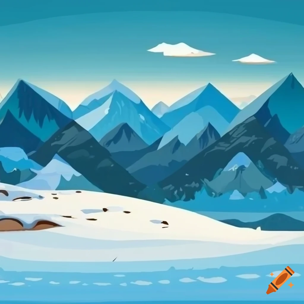 cartoon snow landscape with mountains in the background