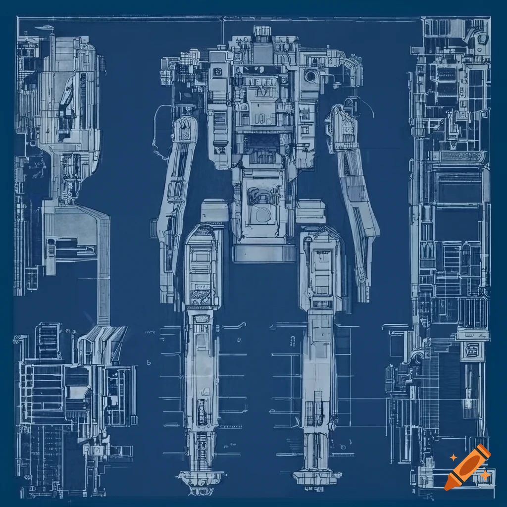 detailed blueprint of a bird-like mech