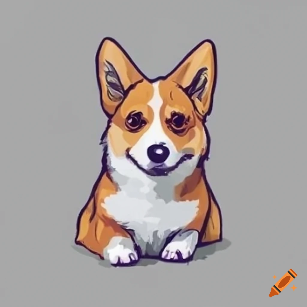 Black and white line drawing of a corgi on Craiyon