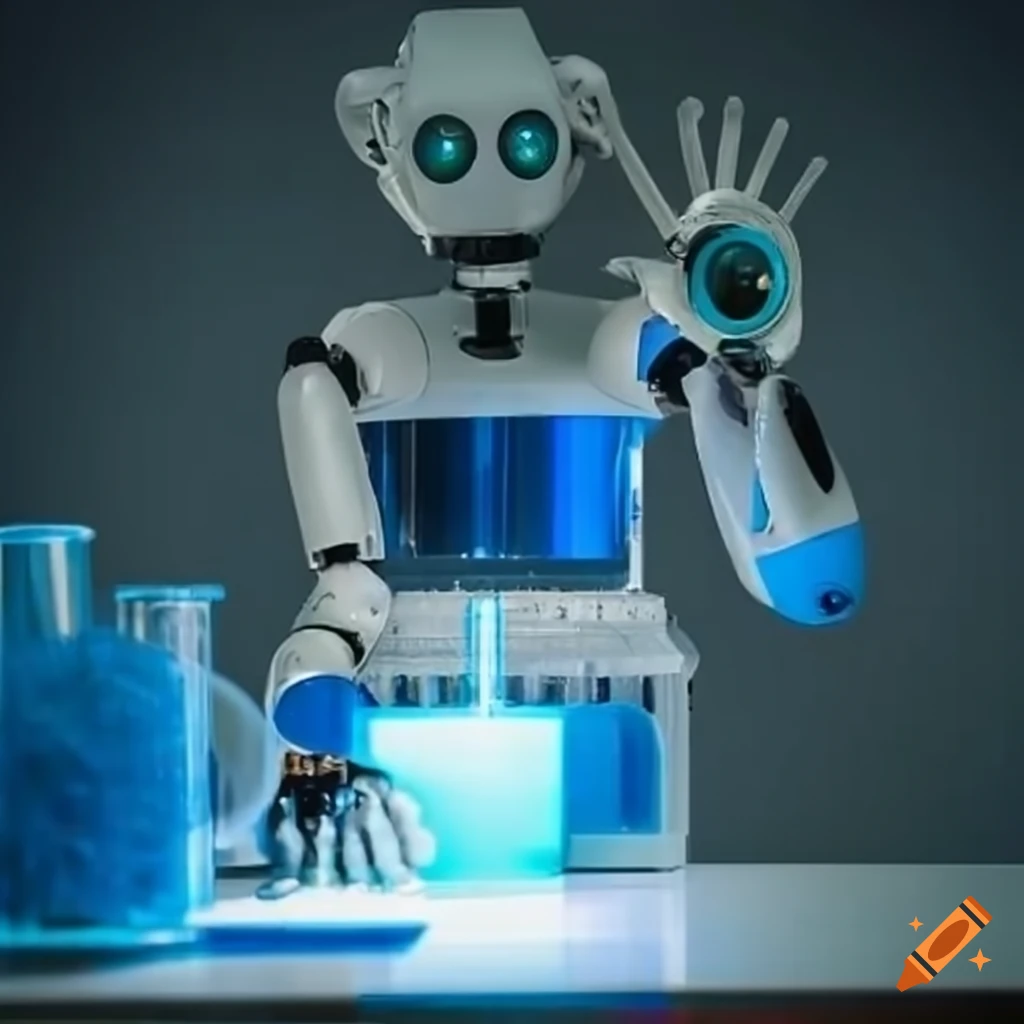 Robot conducting experiments in a chemistry lab on Craiyon
