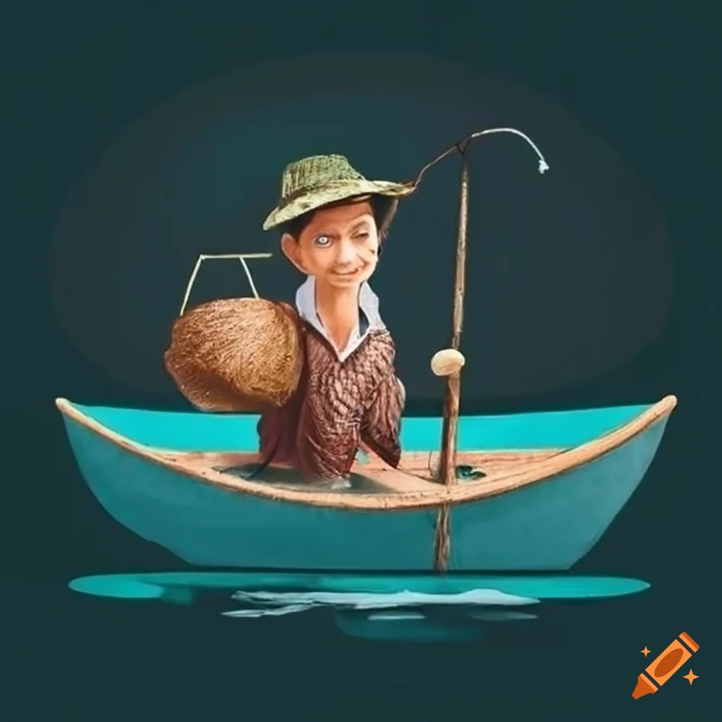 fisherman holding a fishnet on a boat
