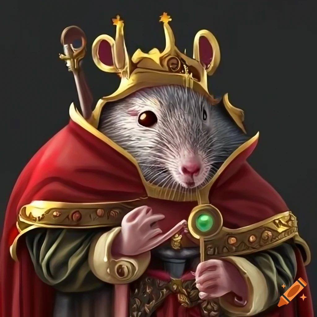 Rat king with cape and staff