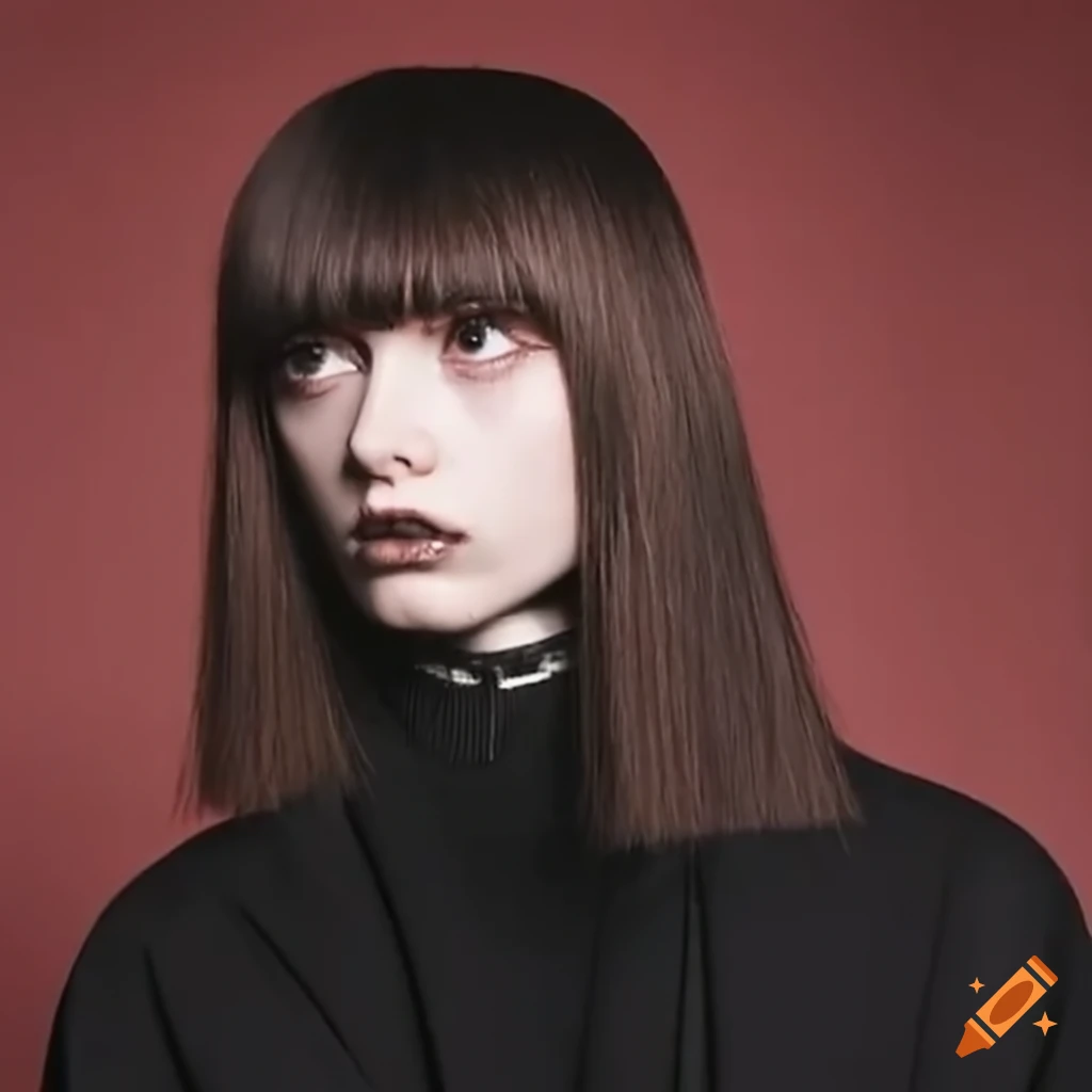 Mia goth getting her bangs trimmed on a talk show on Craiyon