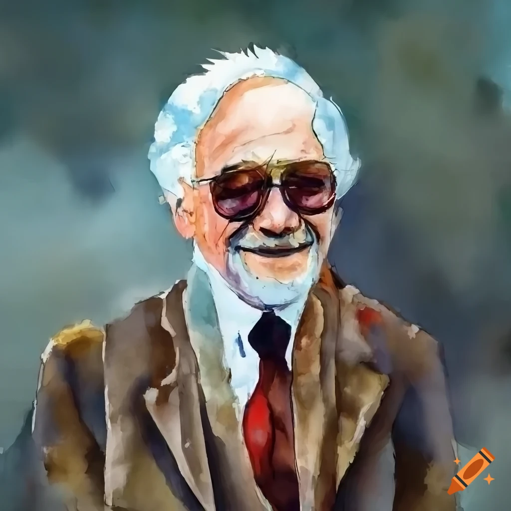 watercolor portrait of an old man with distinctive style