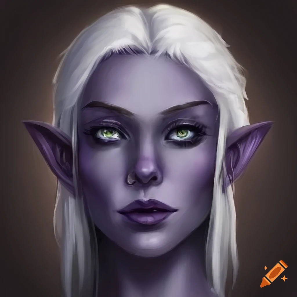 Portrait of a drow girl with white hair and intense eyes on Craiyon