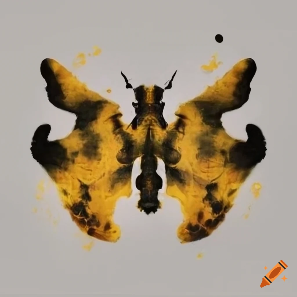 yellow ink rorschach resembling a deaths head moth