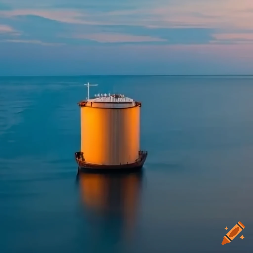floating shipping containers with water tank at sunset