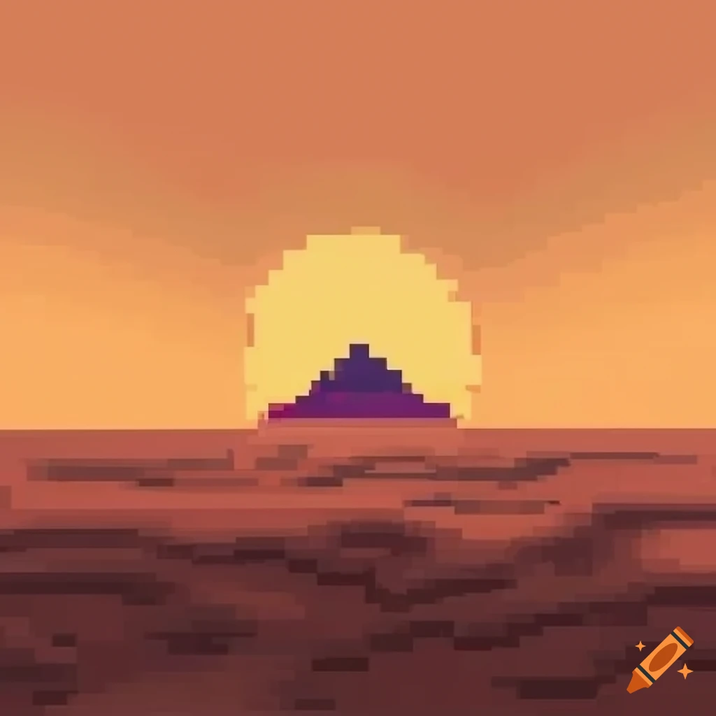 pixel art of smoke over a desert landscape