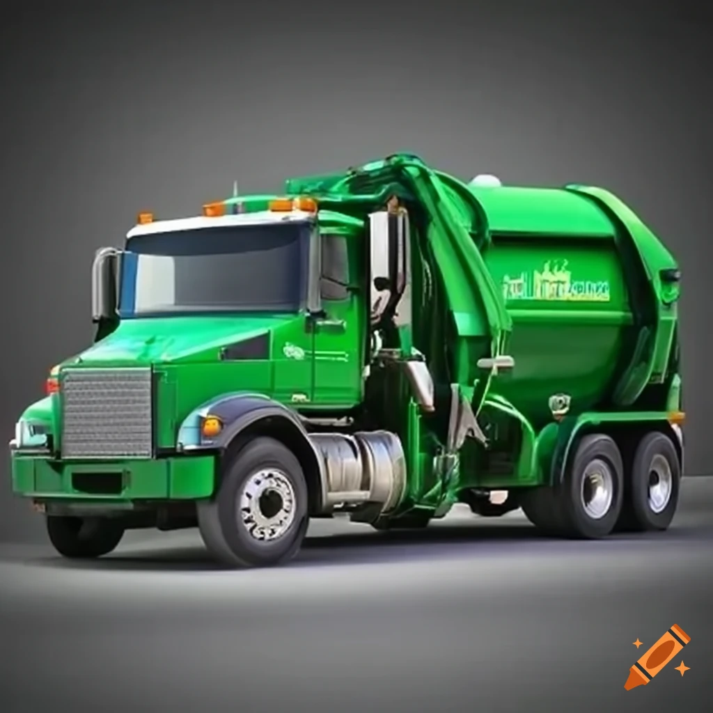 Green waste disposal truck on Craiyon