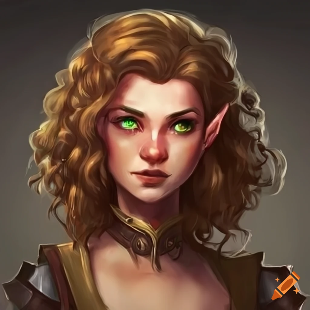 Image of a female elf with curly hair and different colored eyes on Craiyon