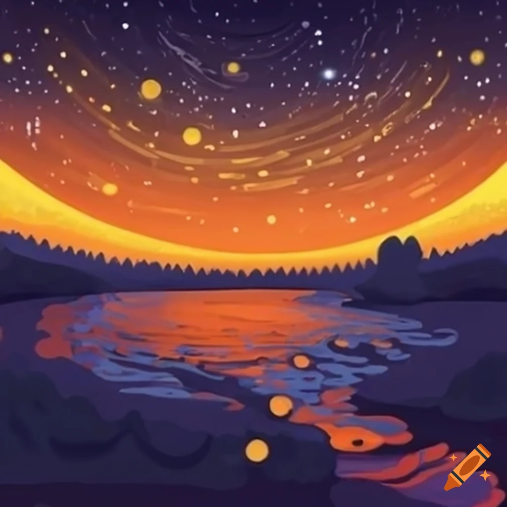 artistic rendition of a starry night over a river