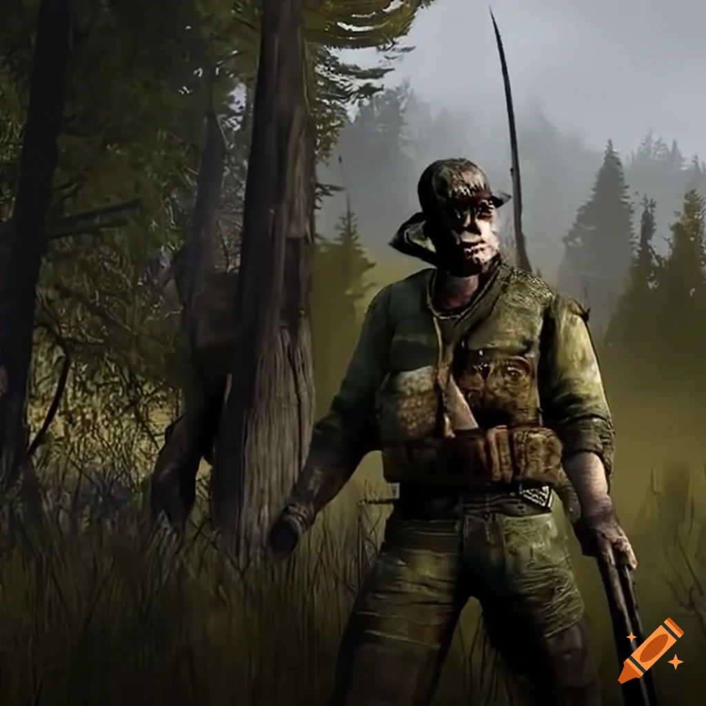 Survivor facing a zombie horde in dayz on Craiyon