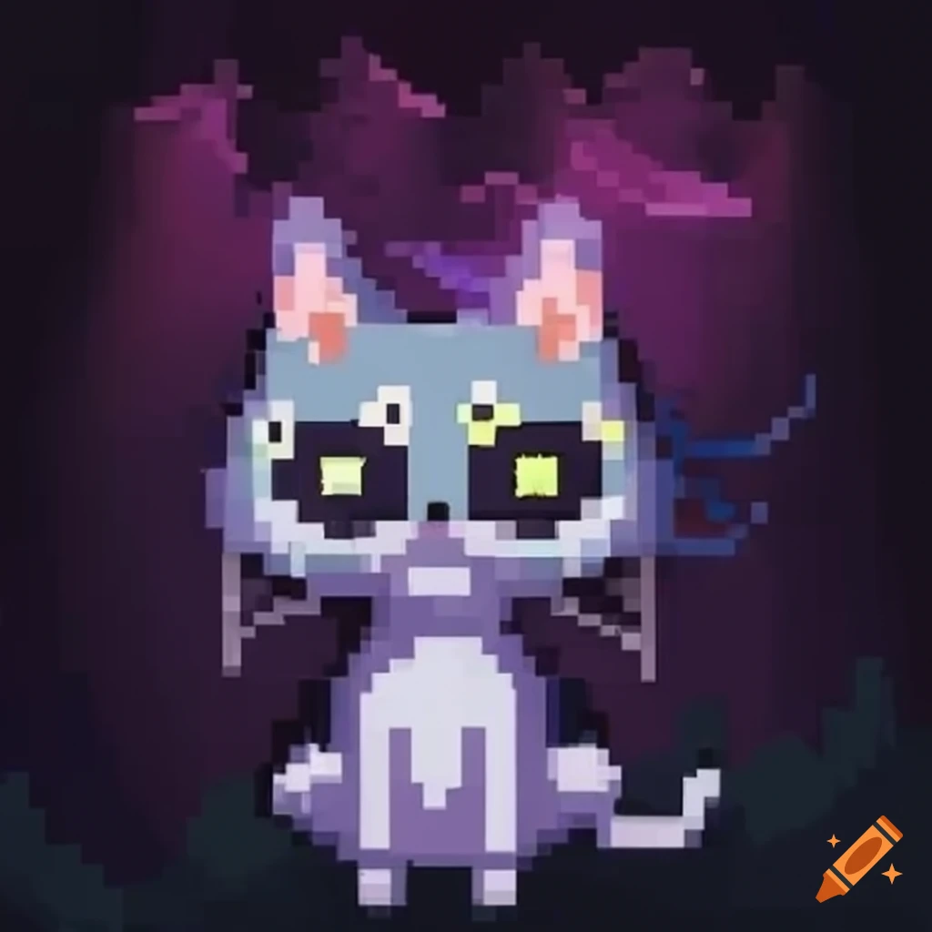 Pixel art of a scary cat ghost