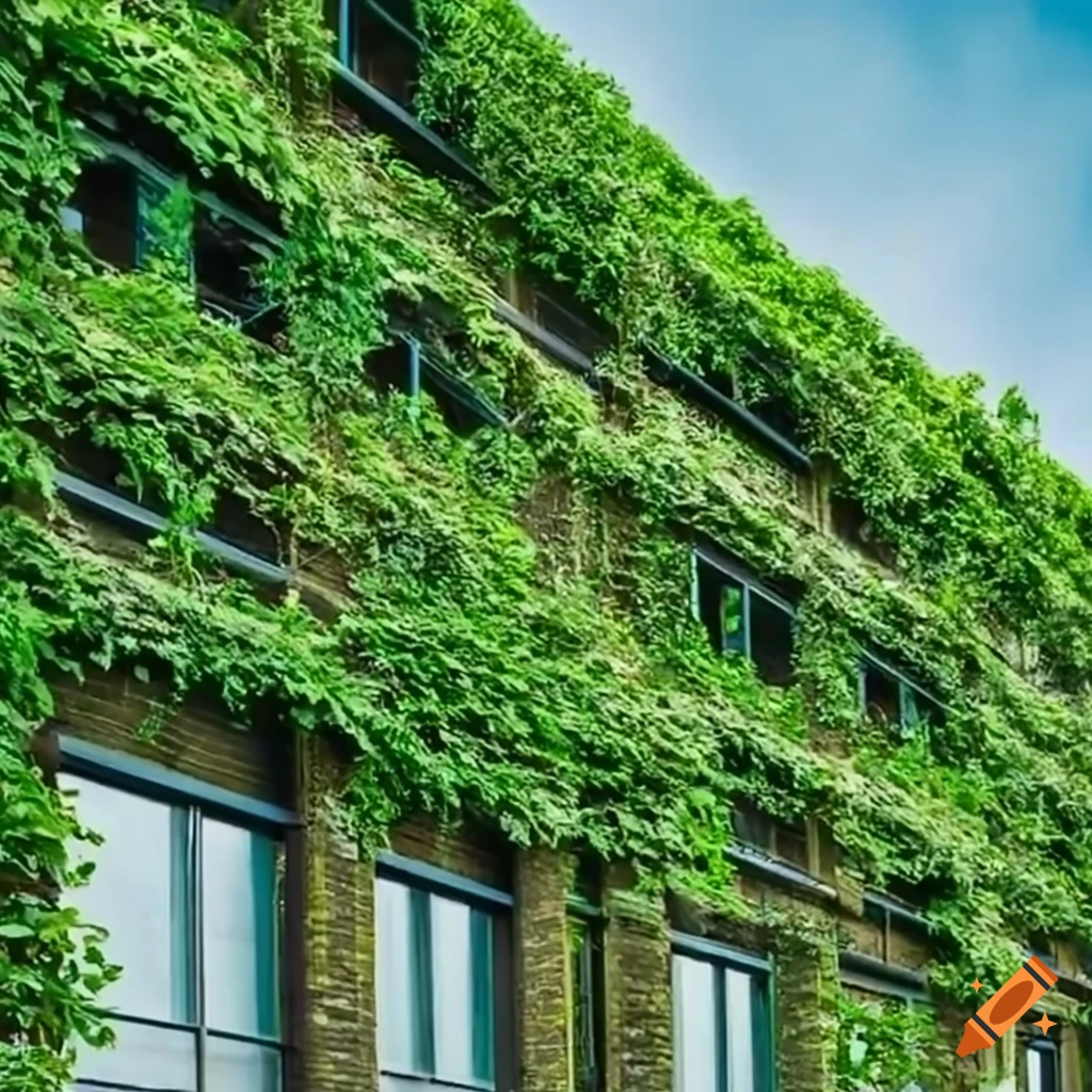 School building with green plantcovered walls on Craiyon