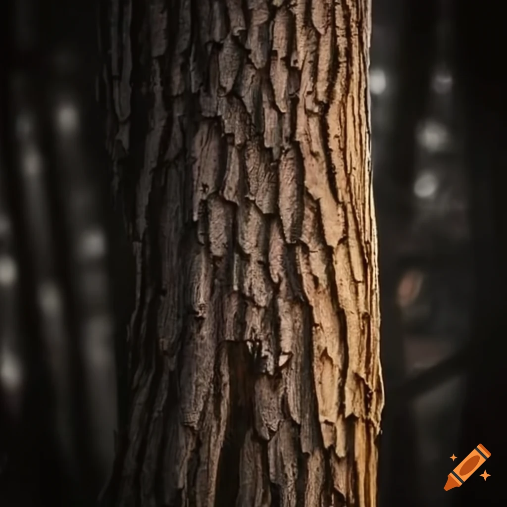 close-up of a two-trunk tree at night