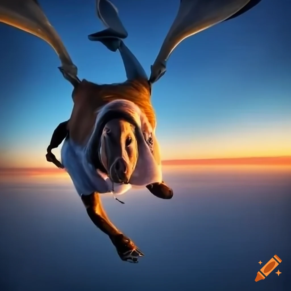 Image of a horse riding an airplane