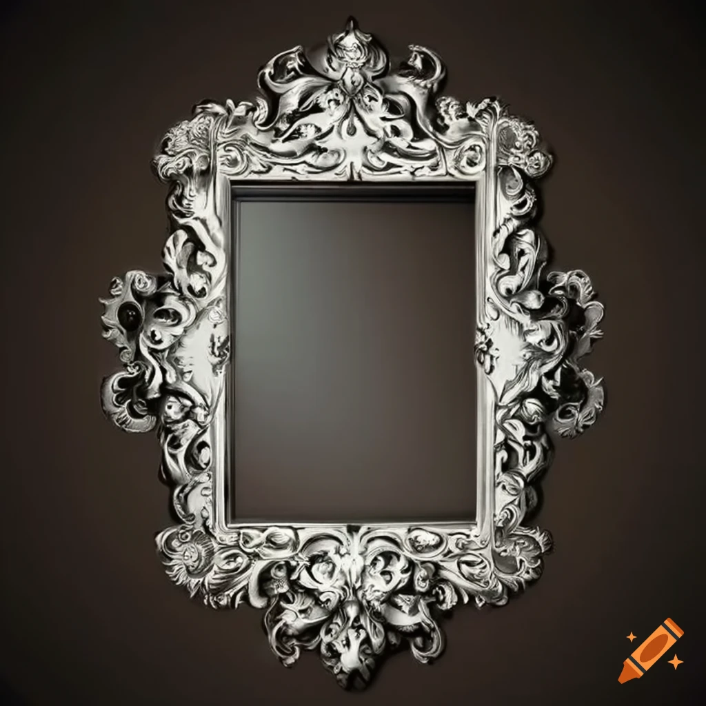 Silver frame with intricate ornate patterns on Craiyon