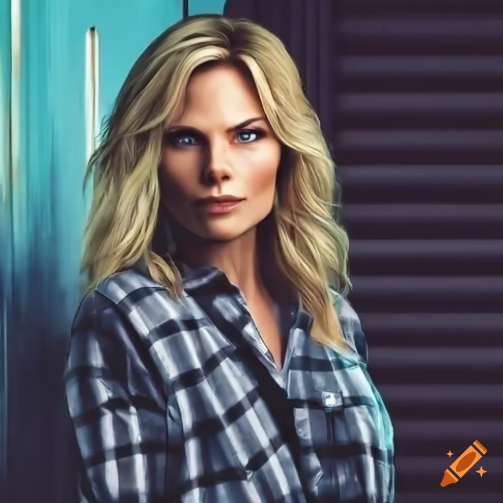 Portrait of a blonde actress in a plaid shirt on Craiyon
