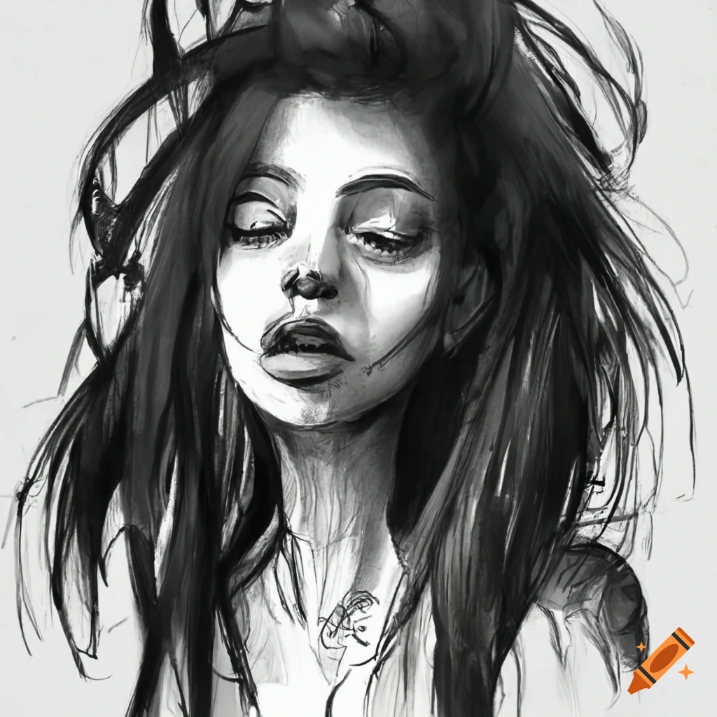 Portrait Pencil Sketch - The Smoking Woman