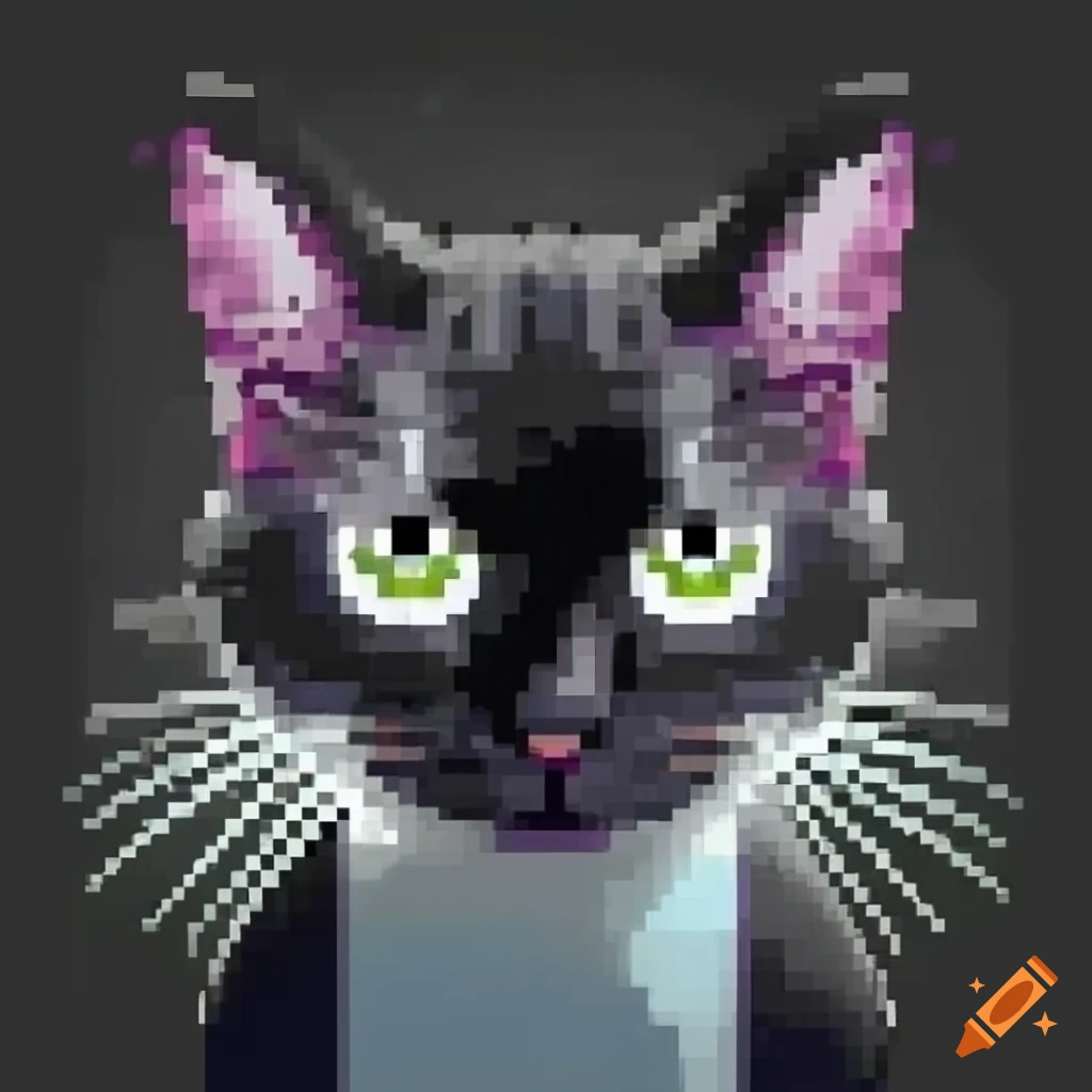 Black and white pixel art of cat's eyes on Craiyon