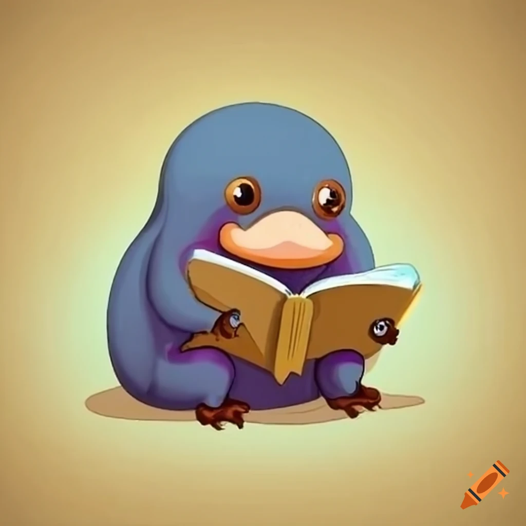 adorable platypus reading a small book