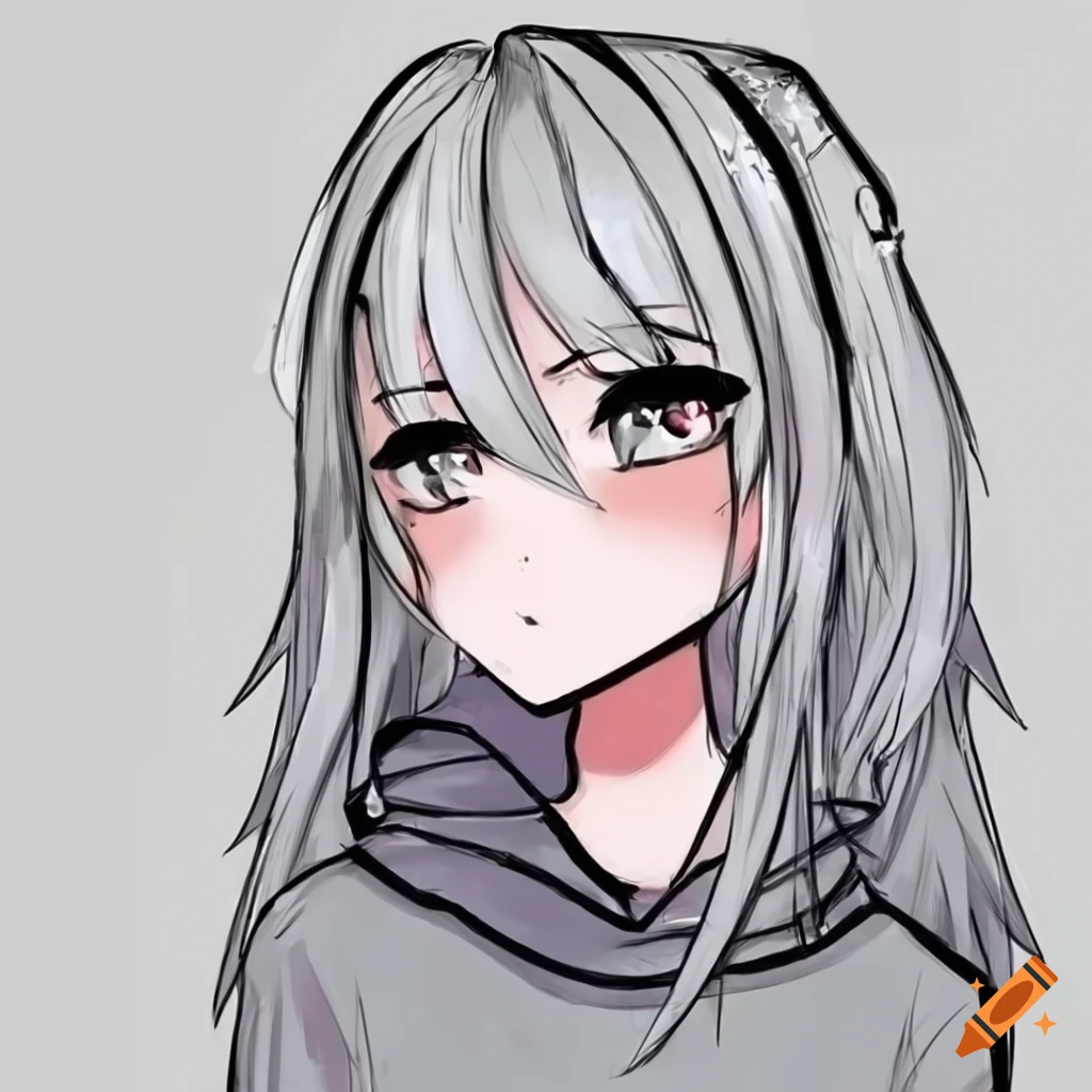 Chibi cute small girl in an over-sized hoodie with bear ears, anime, drawing,  icon on Craiyon