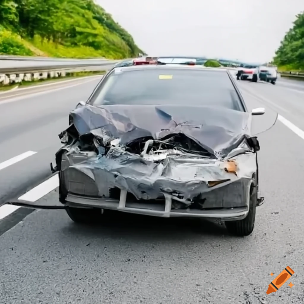damaged car in a traffic accident on the highway