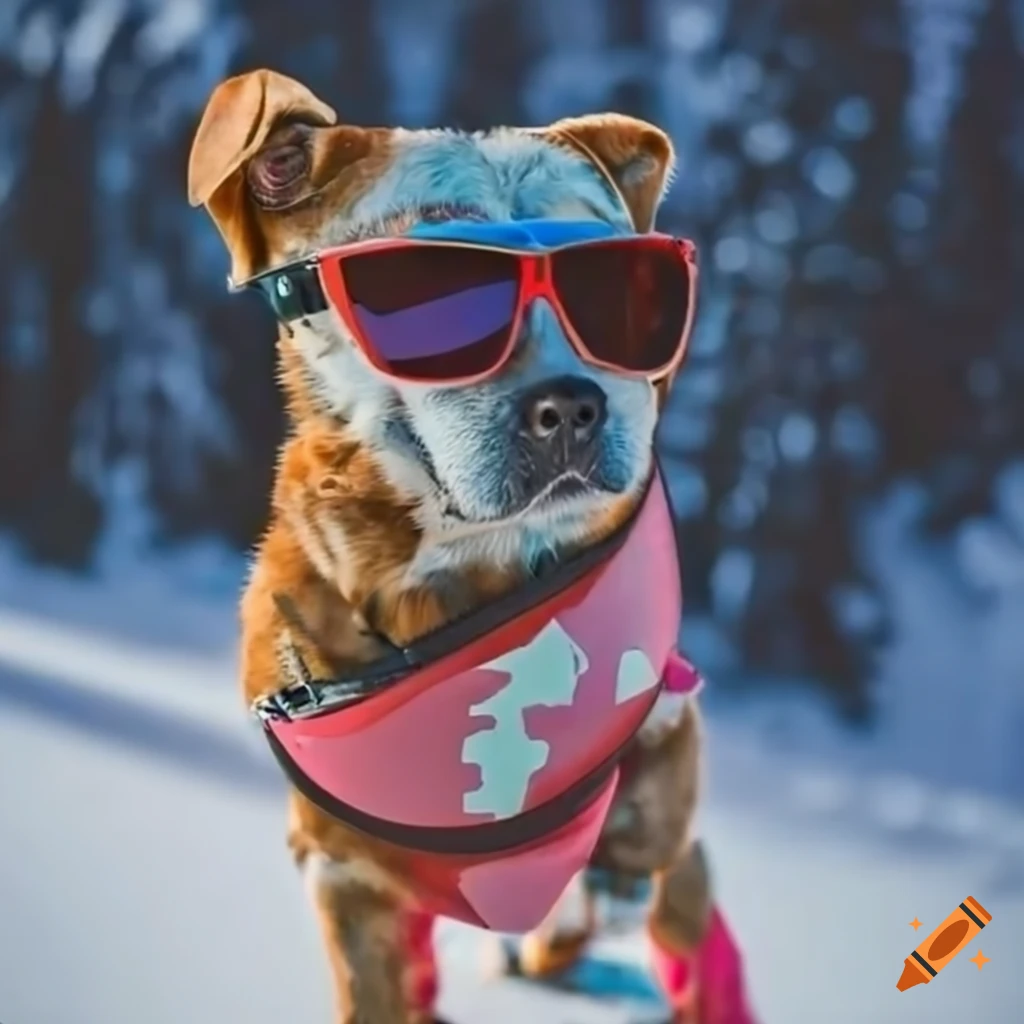 Dog snowboarding with sunglasses on Craiyon