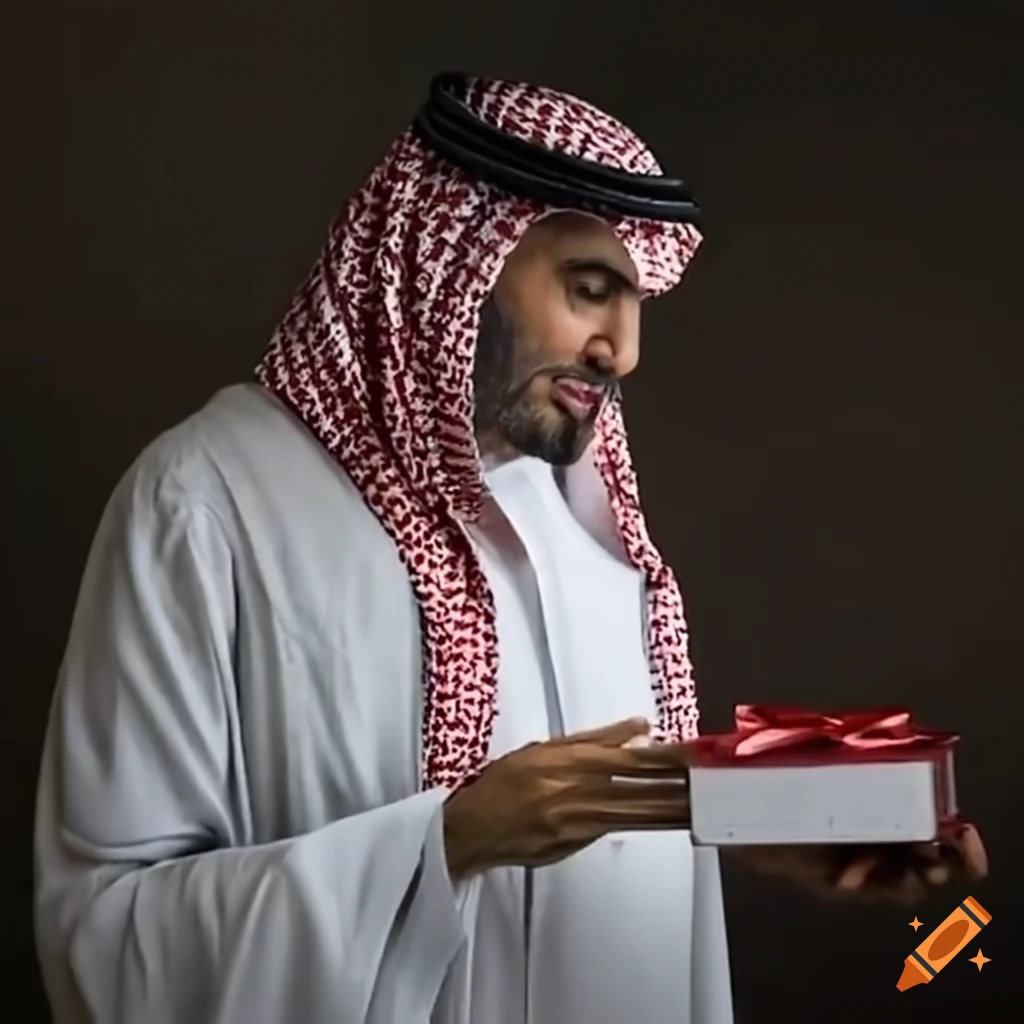 Arab man exchanging a traditional gift