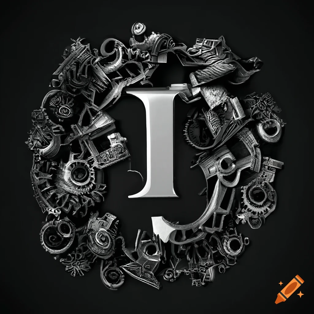 intricate black and white 'A' made of mechanical parts